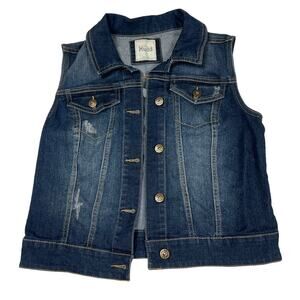 Mudd Vest Jean Jacket Dark Wash Denim Vest Button Front Collared Women's Small‎